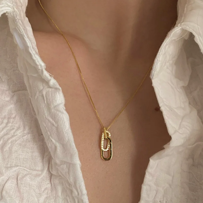 Aesthetic Golden Double Safety Pin Letter Pendants Necklace for Women Silver Color Simple Loop by Loop Necklace Jewelry Gifts