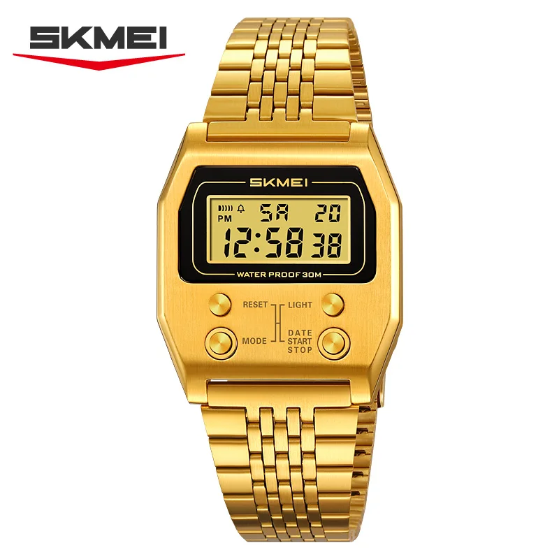 SKMEI 2460 Waterproof Sports Watches Men's LED Digital Display Shockproof Stainless Steel Countdown Watch for Men Reloj Hombre