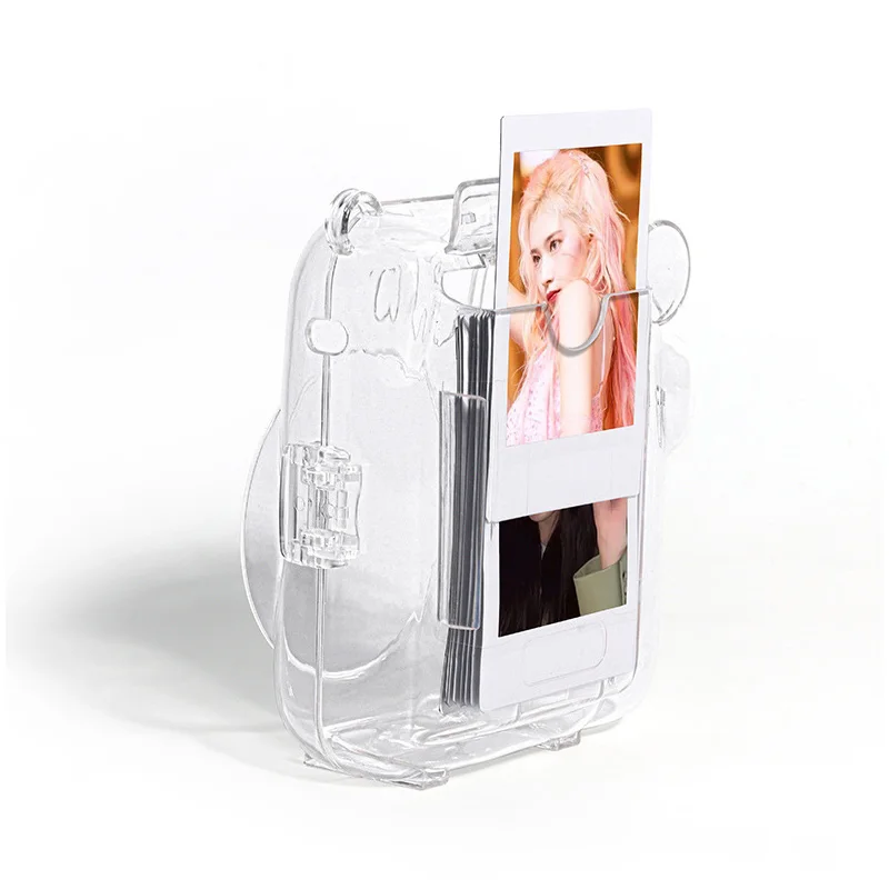 For Fujifilm Instax Mini 12 Transparent Camera Case Protective Carry Bag Cover with Shoulder Strap Storage Bag with Cute Sticker