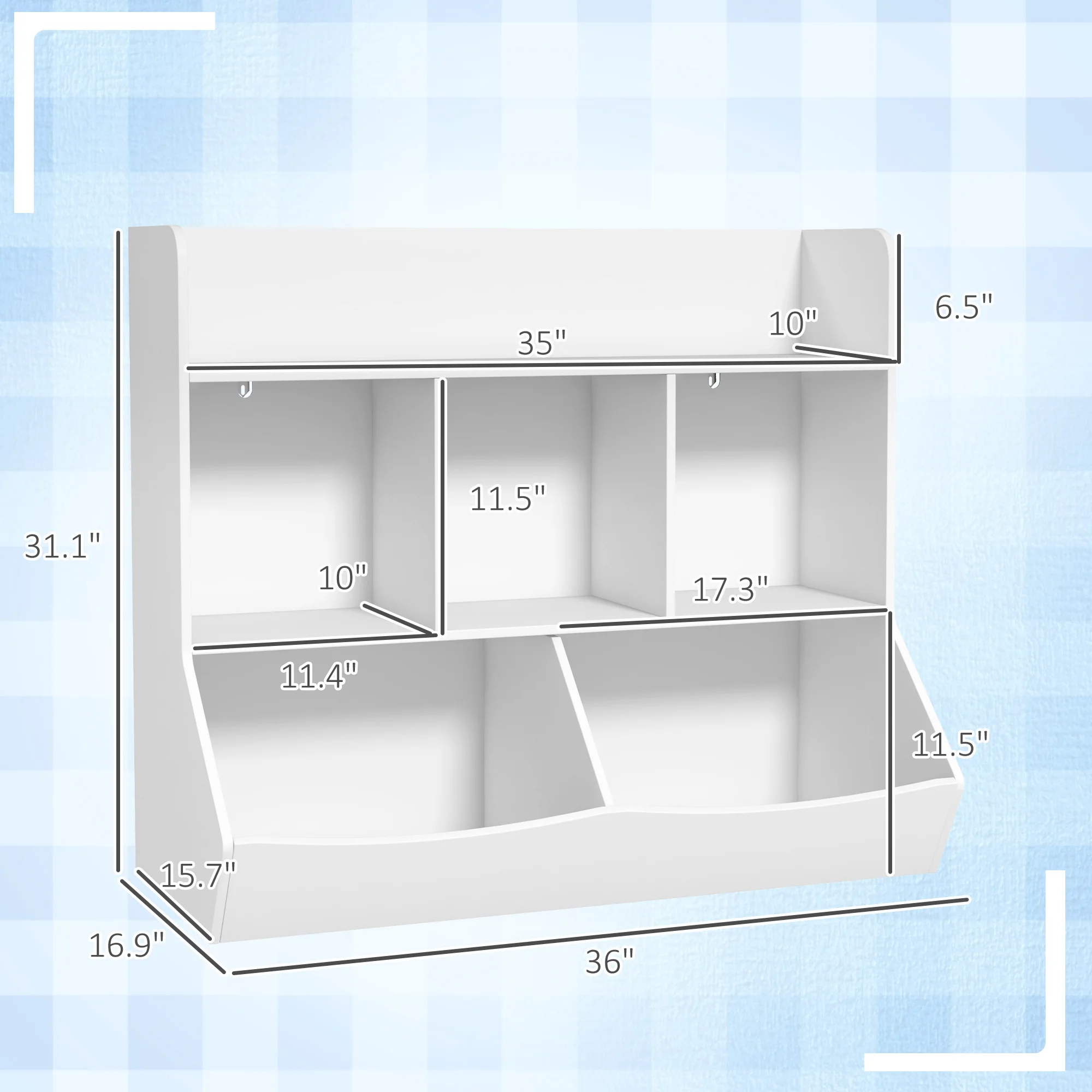 3 Tier Kids Toy Shelf with 5 Compartment, Anti-Tip Device, White