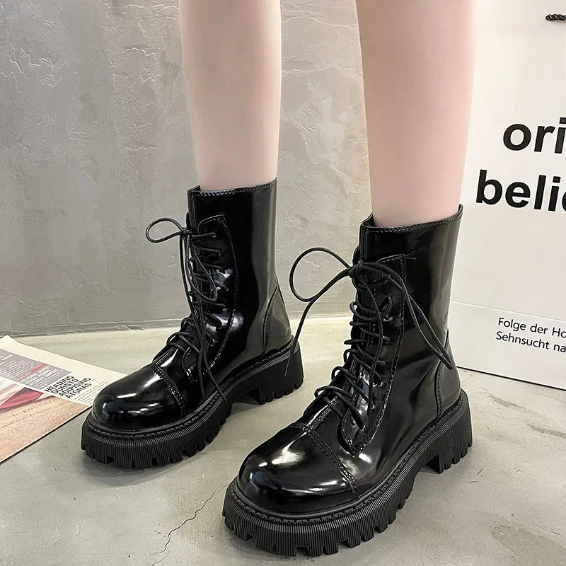 

Женские теплые ботинки из искусственной кожи, на флисе, с высоким берцем, на шнуровке, зимняя обувь, 2023