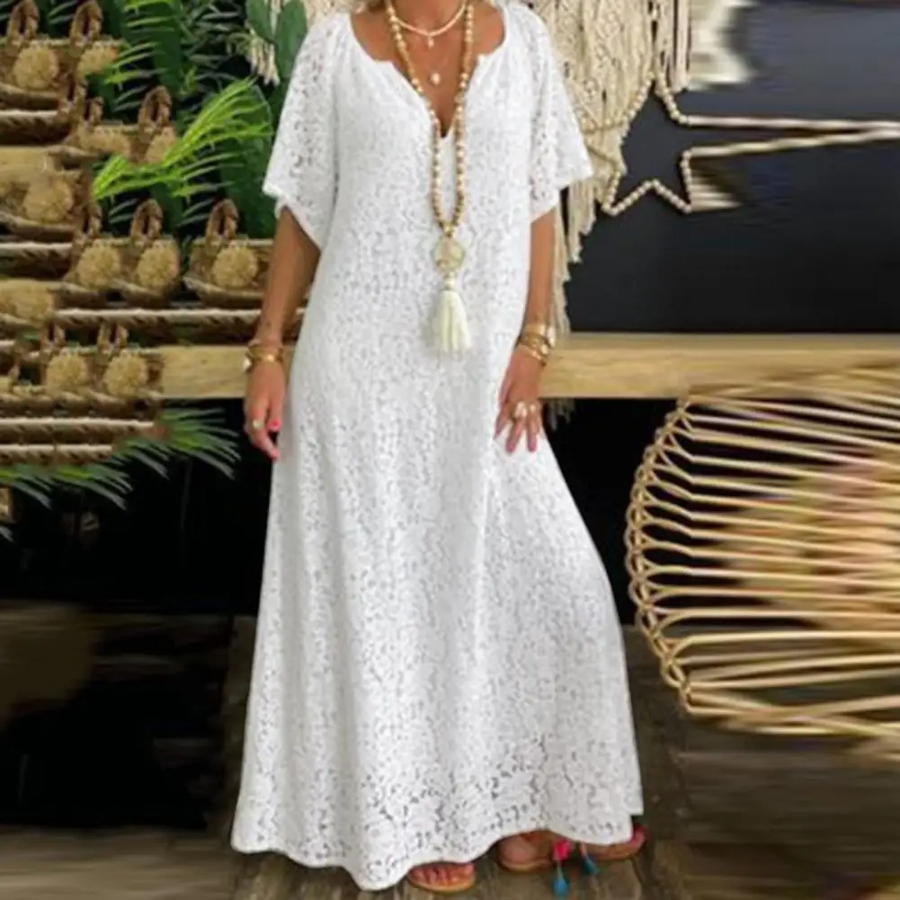 

Женское кружевное платье, элегантное кружевное летнее платье с V-образным вырезом и вышивкой, Женская стильная Праздничная пляжная одежда со средней талией