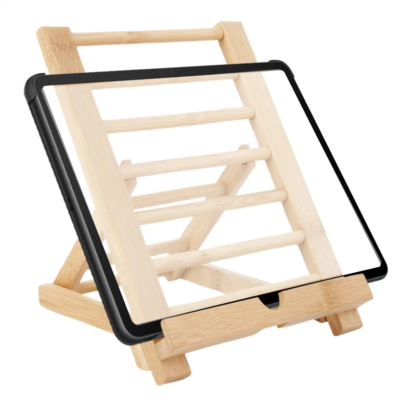 Adjustable Wooden Tablet and Book Holder Stand for Kitchen and Desktop Use
