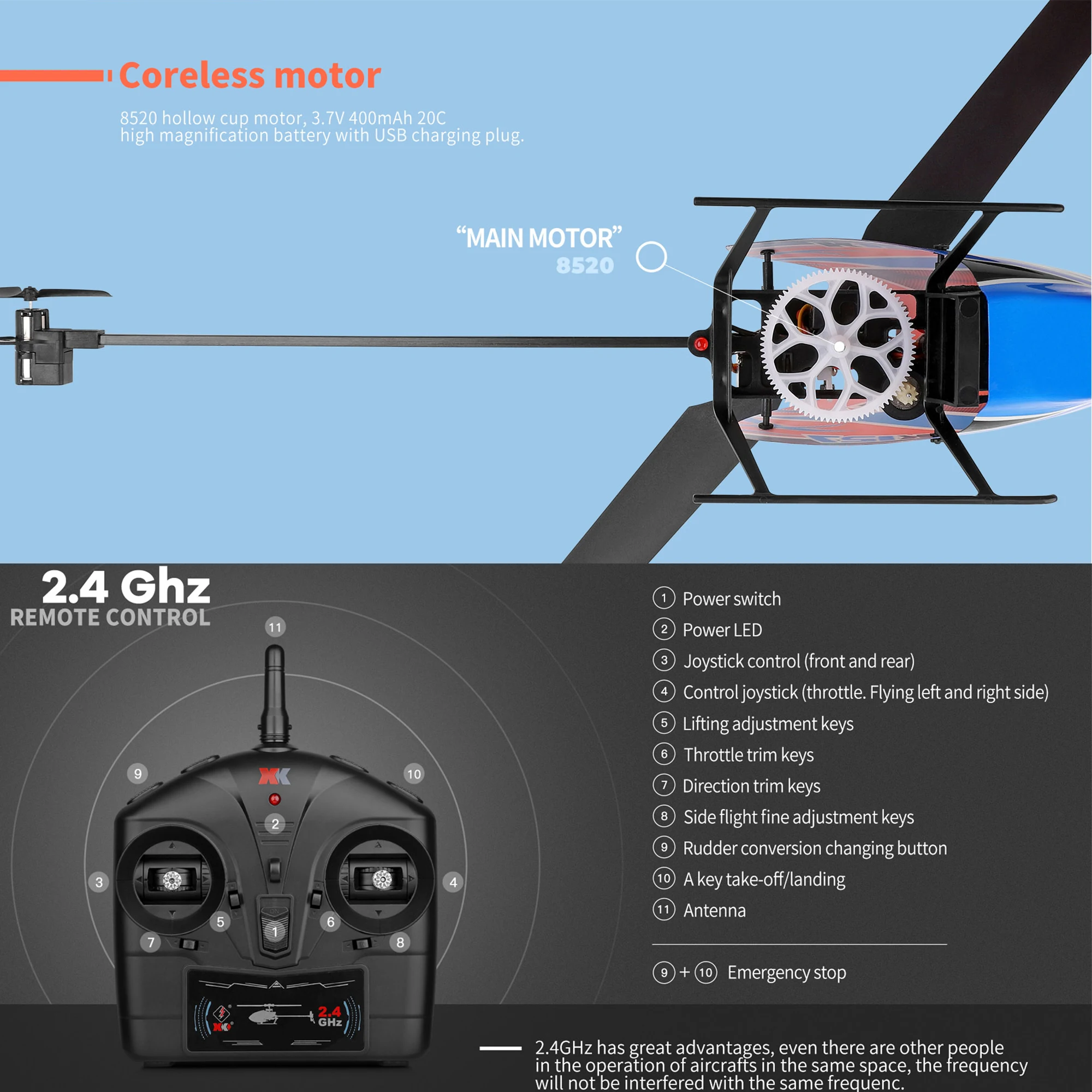 WLtoys K127 Hélicoptère RC 2.4G 4CH Gyroscope 6 Axes - 16min Vol