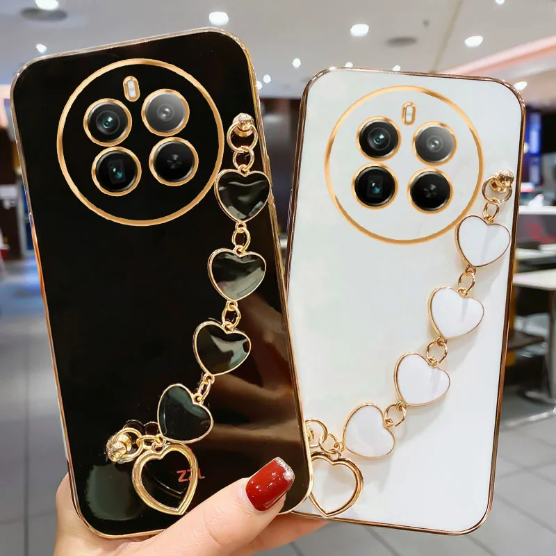 Luxury Plating Love Heart Bracelet Chain Soft Back Case