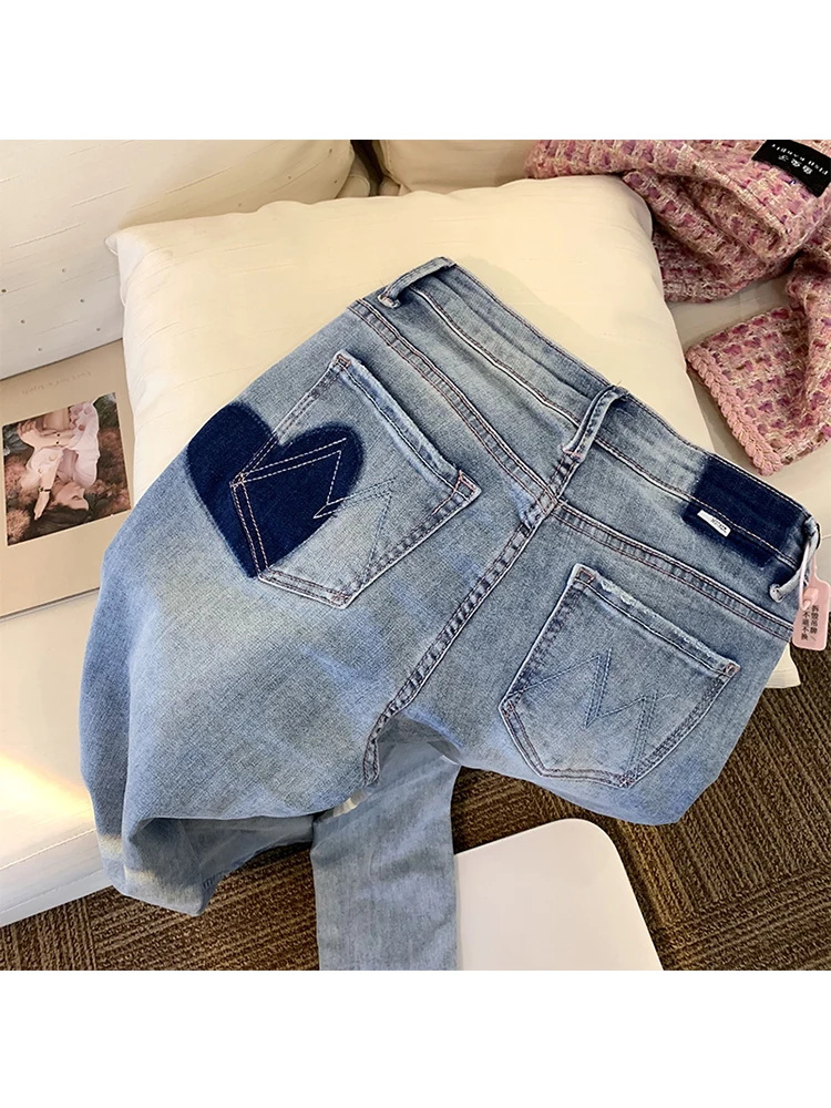 

2022 Fall Winter Y2k Fashion Women Harajuku Jeans Wide Leg Loose Heart Embroidery Casual Denim Pants Baggy Streetwear Trousers