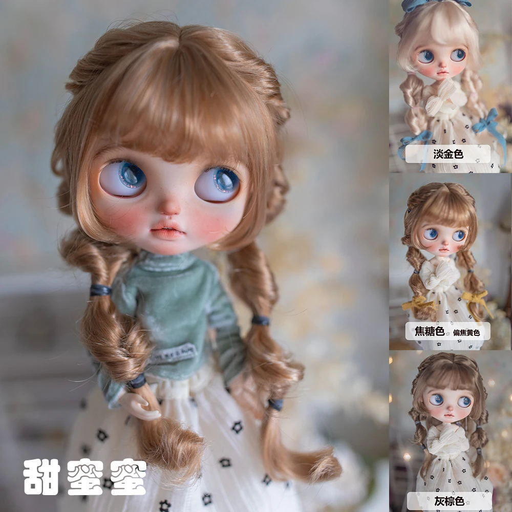 

Qbaby BJD Doll Wig For Blythe Size Doll Accessories Tress Hair Toys Milk Silk Long Double Tail Curls Air Bangs For Girl Gift