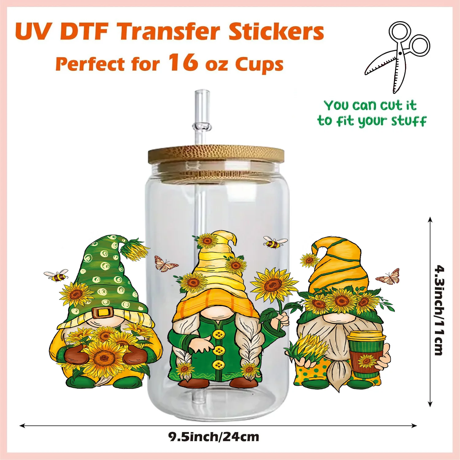 Cartoon dwarfs peel waterproof DIY Decals 3D transfers uvdtf crystal stickers 16oz uv dtf cup wraps for Libbey Glasses