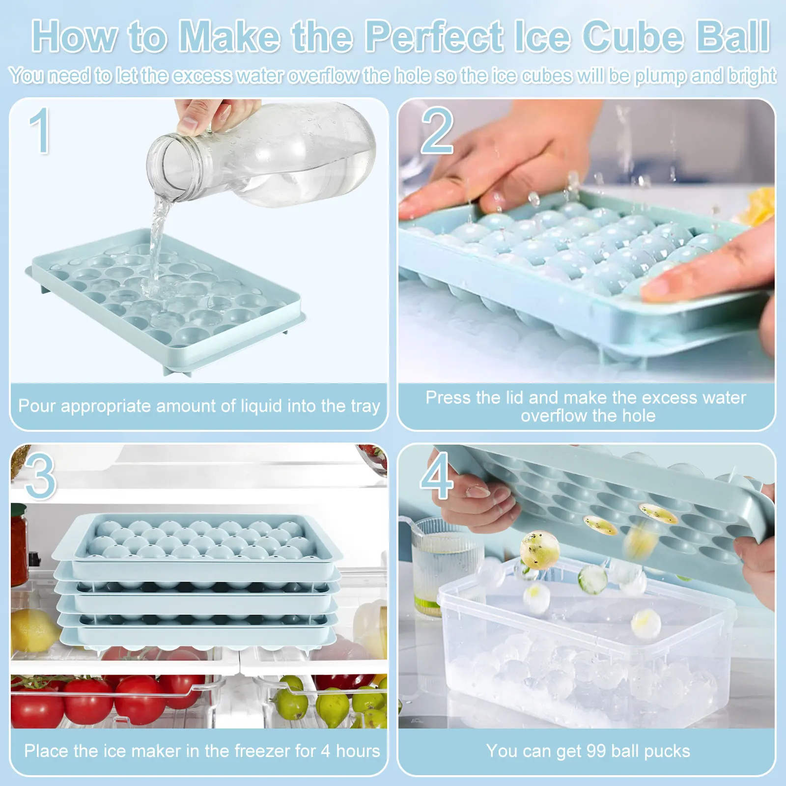 thinkstar Round Ice Cube Trays For Freezer With Lid And Bin Ball Ice Maker  99Pcs Reusable Circle Ice Cube Tray Sphere Ice Cube Molds …