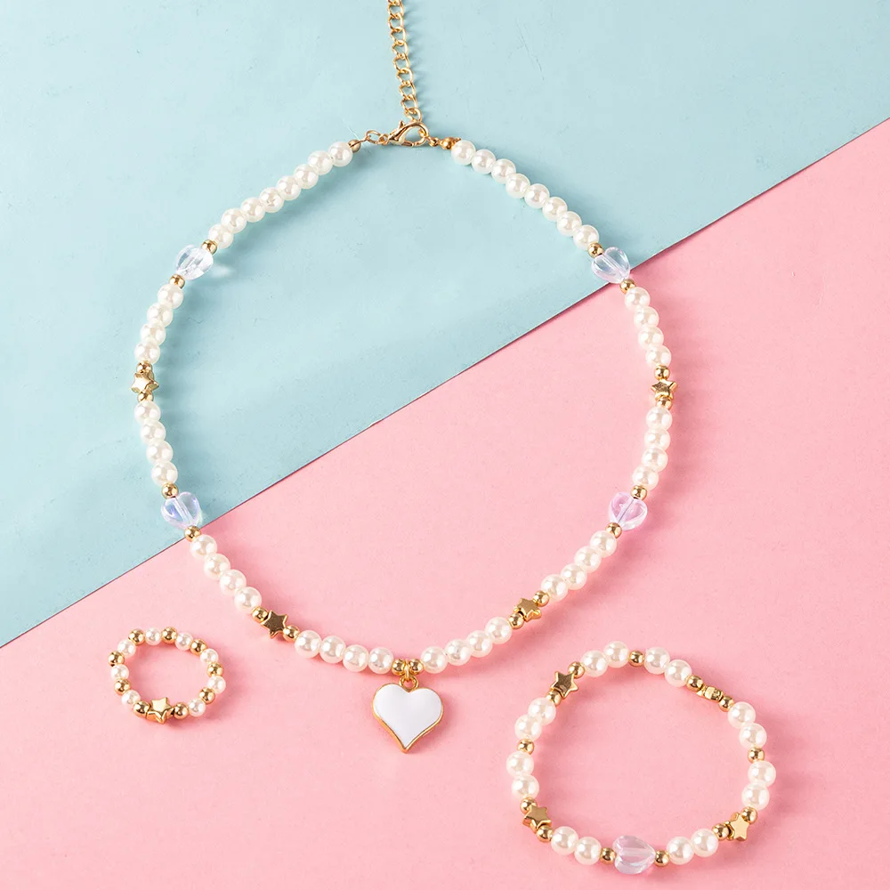 Love Rice Bead Necklace Ring Bracelet Set