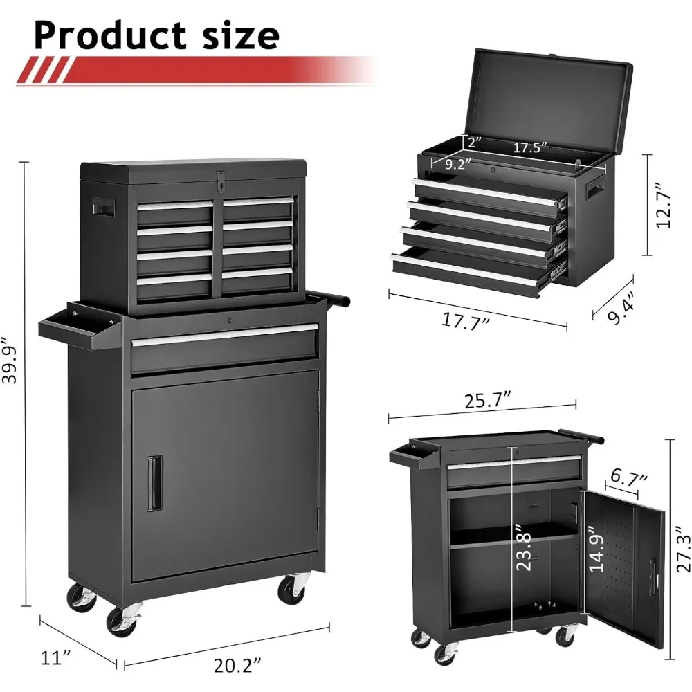 Chest,5-Drawer Rolling Storage Cabinet with Enhanced Packaging, Detachable Top Box, Metal Tool Cart 3