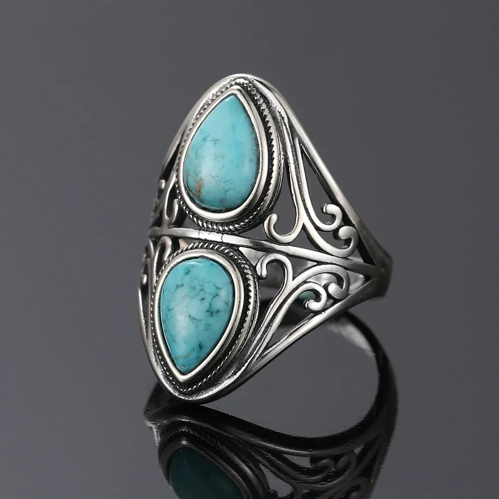 Sterling Silver 925 Rings Retro Design Natural Turquoise Ring for Women Men Fine Jewelry Gifts Luxury Finger Ring