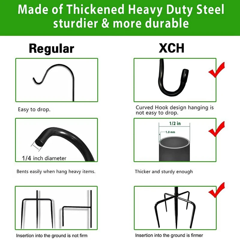 Shepherd Hook Plant Hanger Bird Feeder Pole Garden Hook Freestanding Adjustable Garden Hanger Hook 2 Pack,36 Inches Tall