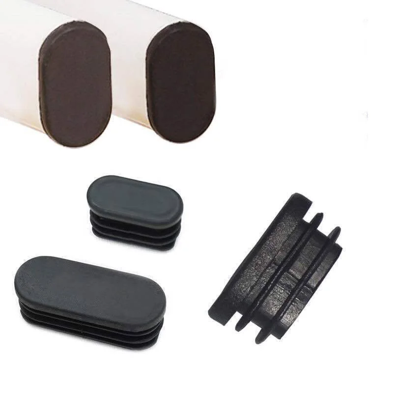 Oval Oblong Tube End Caps, Black/White Plastic Furniture Accessories