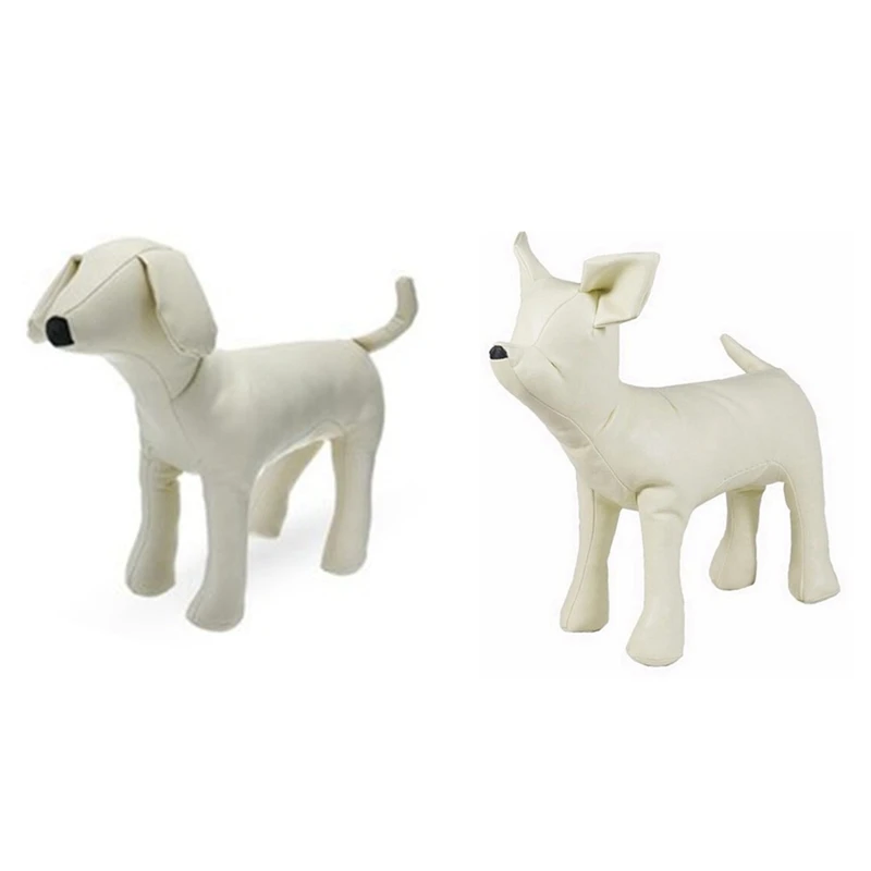 

2 Pcs Leather Dog Mannequins Standing Position Dog Models Toys Pet Animal Shop Display Mannequin White, S & M