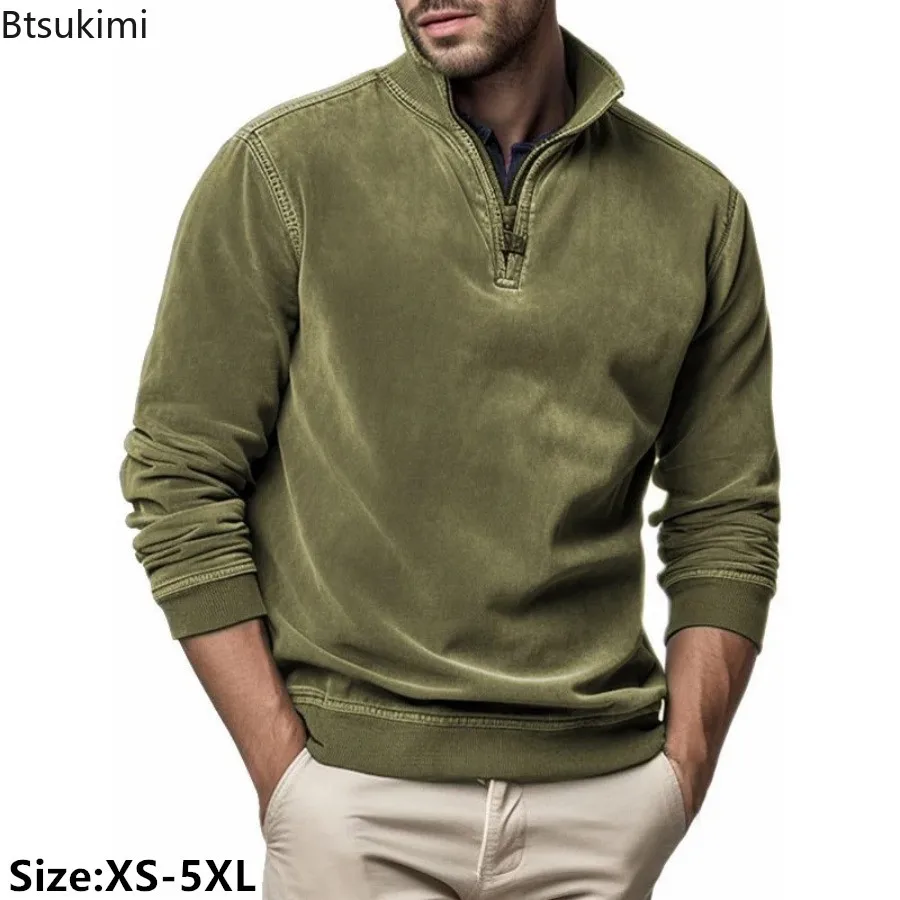 New 2024 Spring Autumn Men's Hoodies Sweatshirts Fashion Stand Collar Half Zip Pullovers Man Trend Streetwear Casual Sport Tops