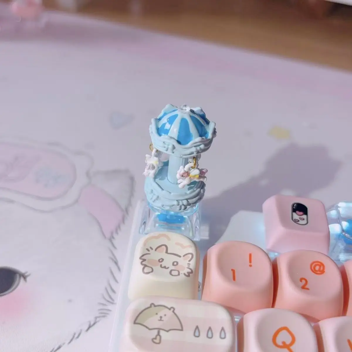 Creative Pink Carousel Custom Keycaps - Cute and Delicate Keyboard Decorations