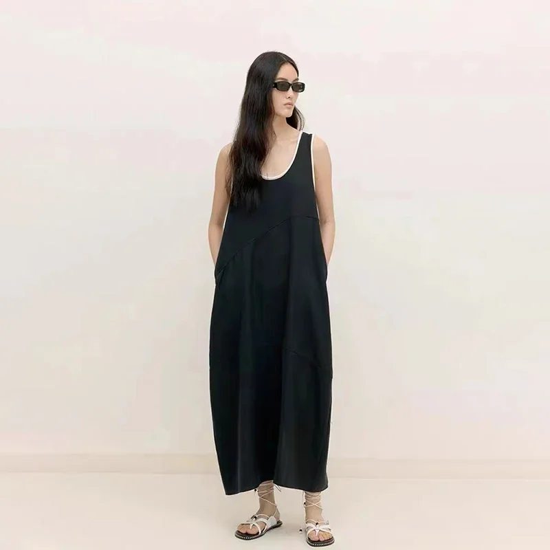 

Женское свободное платье-майка в клетку, длинное клетчатое платье-трапеция контрастных цветов без рукавов, лето 2024