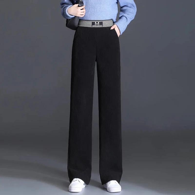 Winter Lambswool Wide Leg Pants High Waist Thicken Warm Spodnie Baggy Oversized Straight Trousers Women Fleece Lined Pantalones