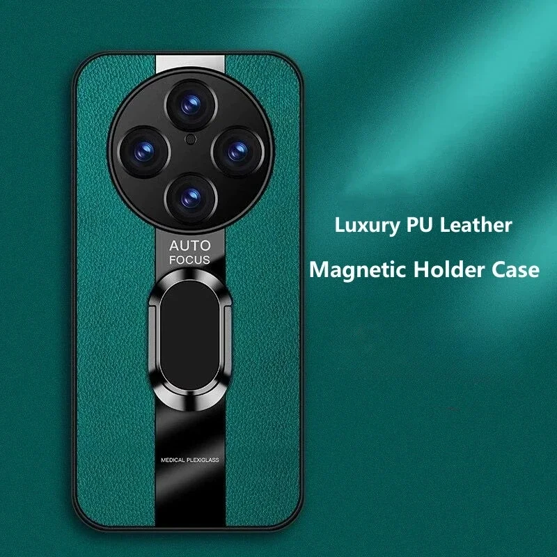 Luxury Leather Magnetic Ring Stand Phone Case - Shockproof Bumper Back Cover