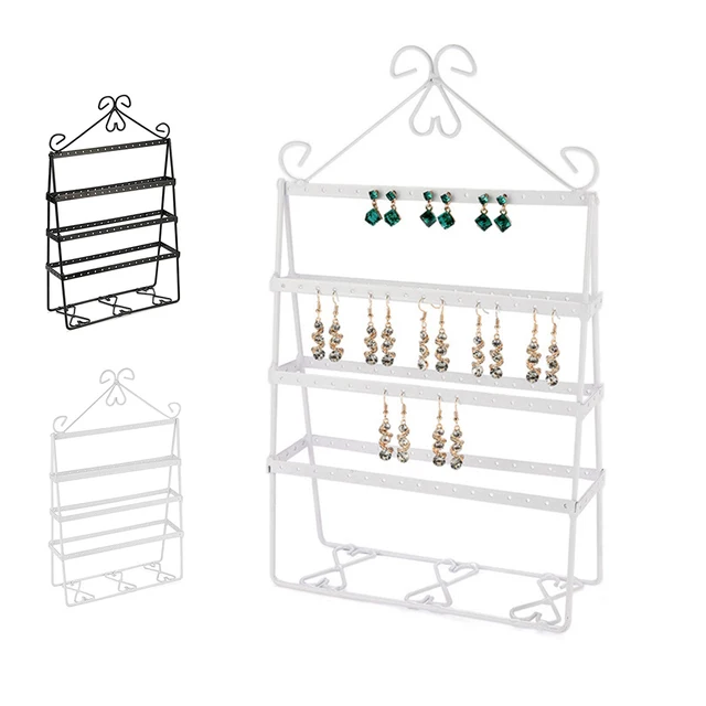 112 Lyukak 4 Rétegű Fülbevaló Duda Kétoldalas Tároló Állvány Női Ékszer Kijelző Szekrény Fém Polc - Image 6