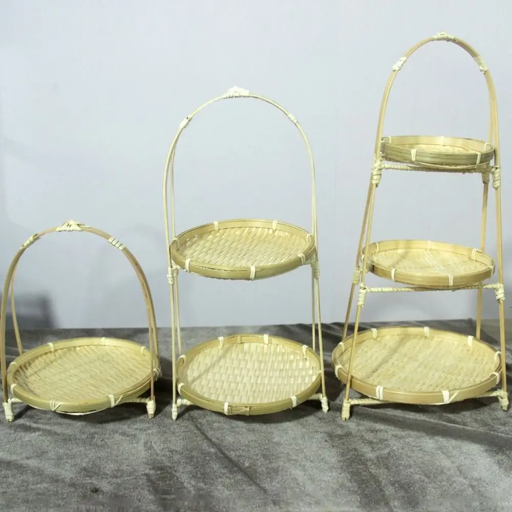 Fruit Tray 1/2/3 Tier Bamboo Weaving Baskets Round Weave Snack Display Stand Elegant Handcrafted Storage Baskets Pastries 6