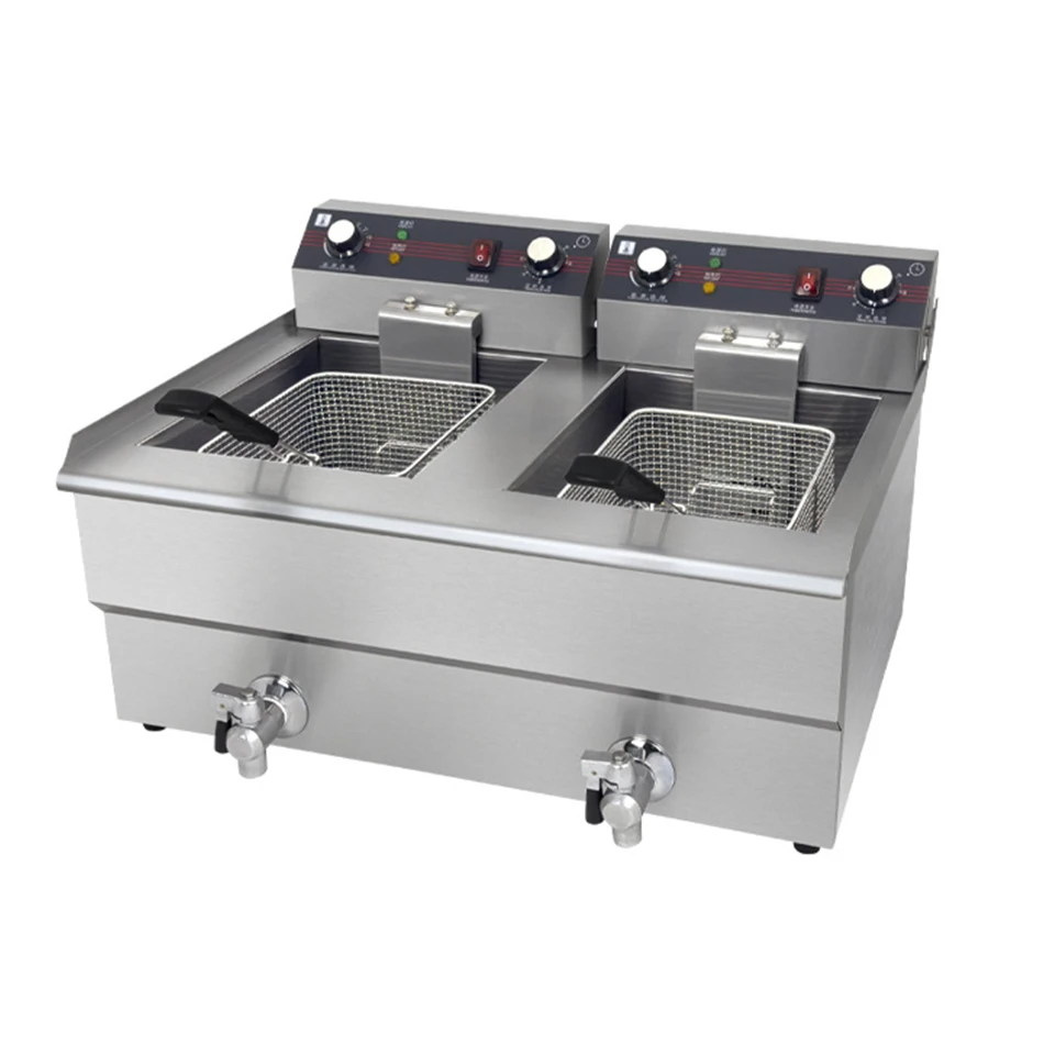 SC-181V-2 18+18L Electric Deep Fryer Stainless Steel Commercial Deep Fat Fryer Countertop with Drain and Timer