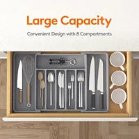 Upgradation Adjustable Flatware Tableware Organizer with Dividers Utensil Holder Plastic Storage Tray for Spoons Forks Knives 2