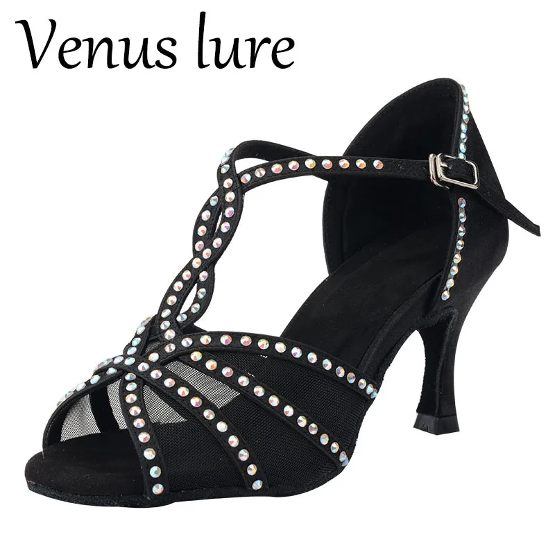 

Женские танцевальные туфли Venus Lure, черные танцевальные босоножки для бальных танцев, 7,5 см