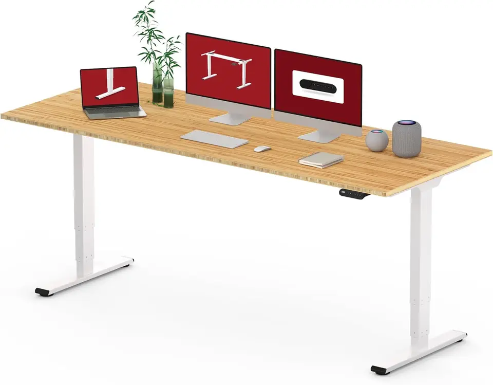 Height Adjustable Bamboo Standing Desk White Frame