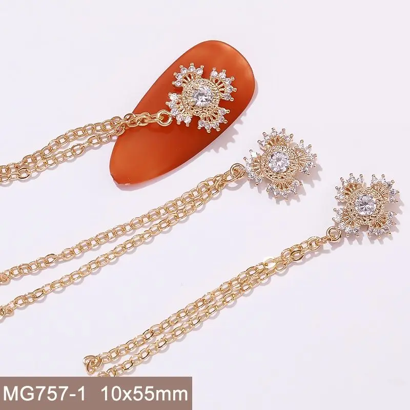 10pcs Luxury Star Moon Love Heart Chain Nail Art Zircon Pearl Metal Manicure Nails Accessories DIY Decorations Supplies Charms 4