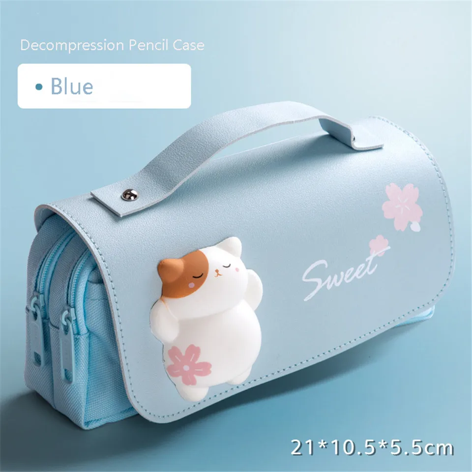 Cute Cat Decompression Pencil Case Large-capacity Three-layer