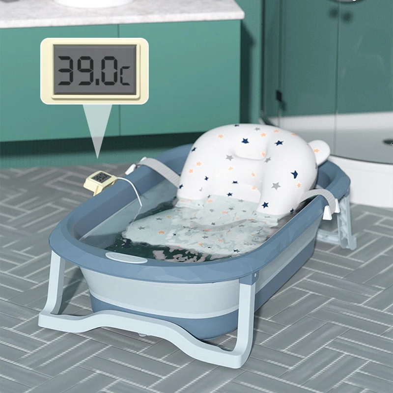 Large Folding Baby Bathtubs With Thermometer Portable Bucket Anti Slip Bottom Newborn Swim Tubs