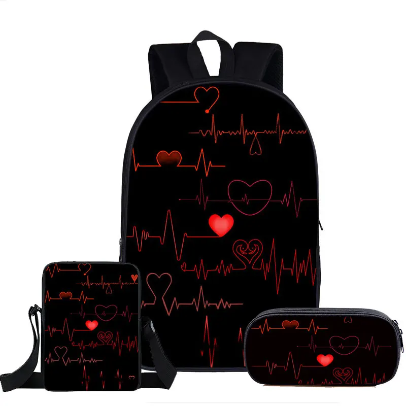 Harajuku Classic Nurse Heart 3pcs/Set Backpack 3D Print School Student Bookbag Travel Laptop Daypack Shoulder Bag Pencil Case
