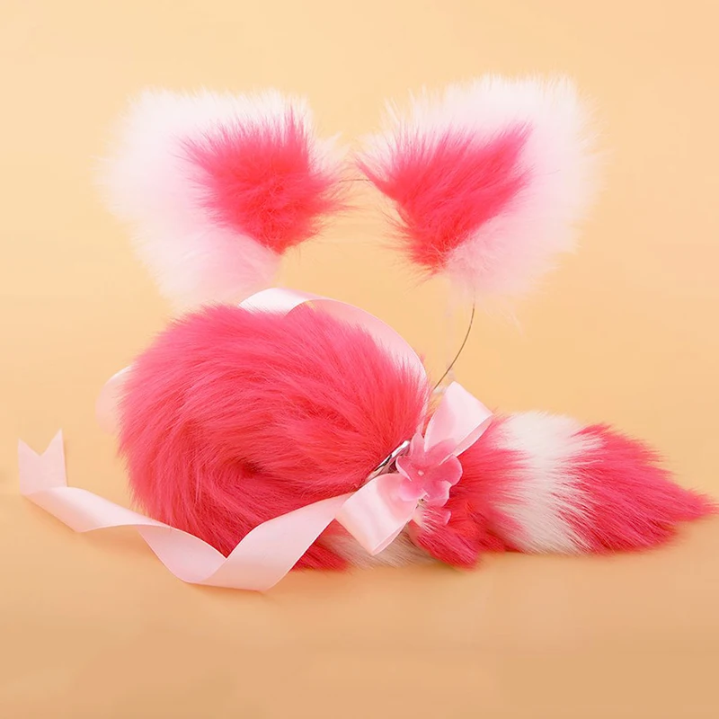 Fox Cat Ears Halloween Headband Fluffy Animal Ears Hair Band Tail Set for Halloween Party Cosplay Accessories