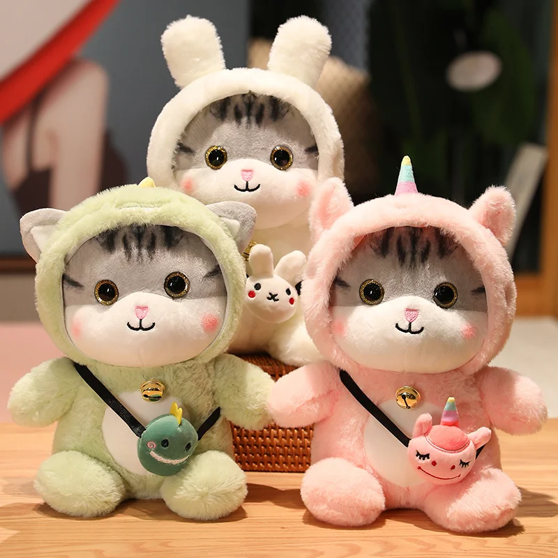 

30/40cm Kawaii Transformed Cat Plush Toy Cute Kitten Turn into Rabbit Dinosaur Unicorn Soft Kids Baby Toys for Girls Boys Gifts