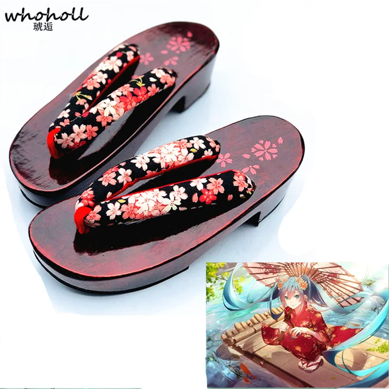 WHOHOLL Geta Cosplay Sandálias de Verão Mulheres EVA Antiderrapante Wedge Anime Coser Tamancos Japoneses Chinelo De Madeira Mulheres Flip-flops