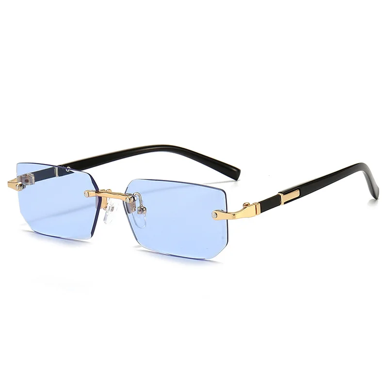 thumbnail image 1 of Gafas de sol sin montura rectangulares para hombre y mujer, lentes de sol cuadradas pequeñas, populares, a la moda, para viaje de verano, 1 of 4