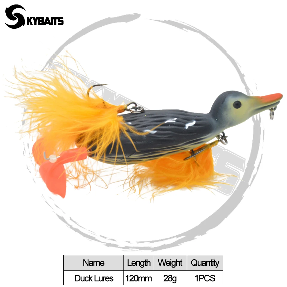 Skybaits 1pcs 120mm/28g Duck Fishing Lure 3d Stupid Duck Topwater