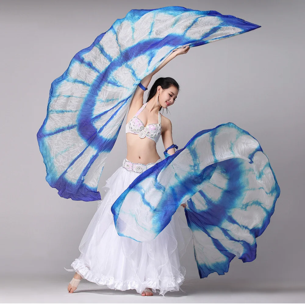 

1 Pair Stage Performance Props Half Circle Silk Veil Dance Hand Belly Dance Veils Colored Silk Wings Belly