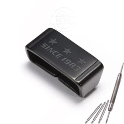 Stainless Steel Watch Band Strap Holder Loop and Bezel Buckle for 22mm-7 (Black 3)