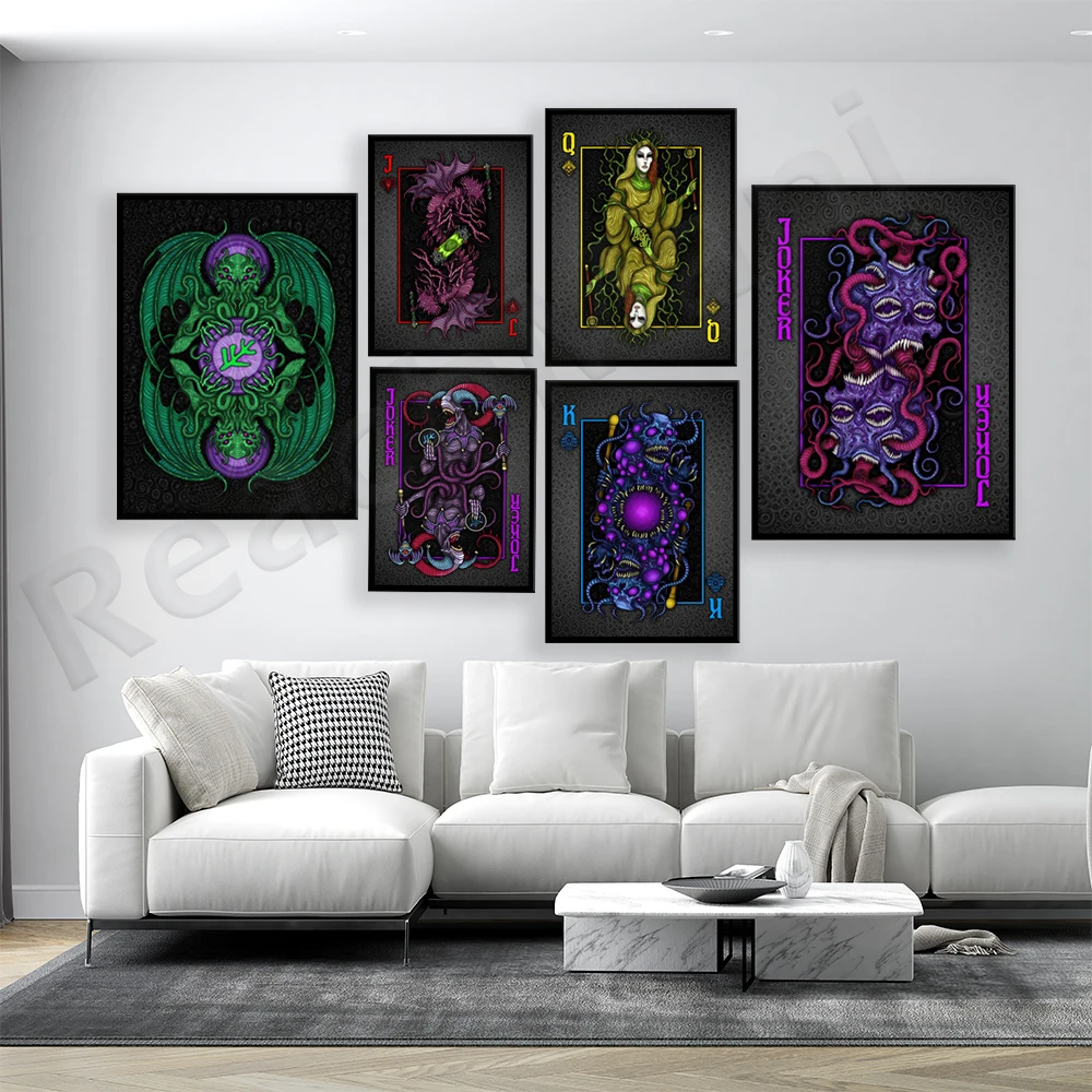 

King of Poker Club, Queen of Horrors, Queen of Spades Dagon, King of Diamonds Playing Card Wall Art Canvas Picture Nordic Poster