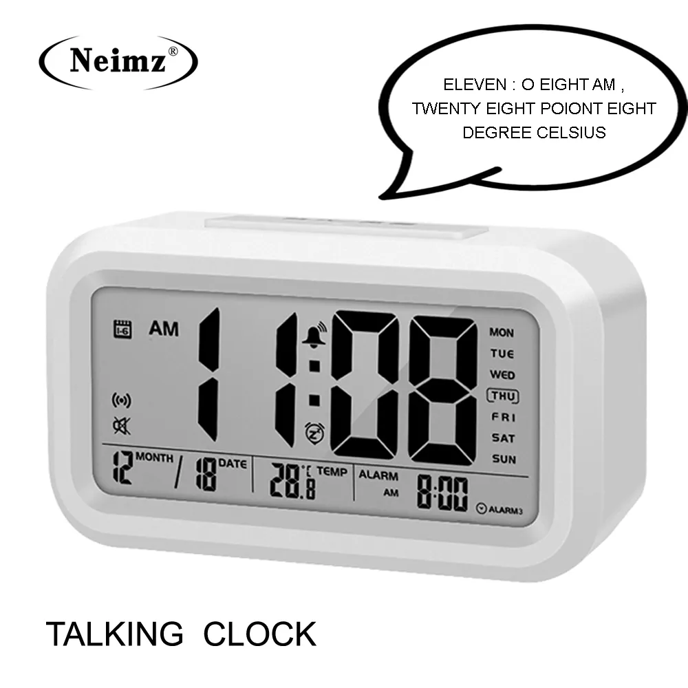 BIG LCD Display Interactive Talking Alarm Clock Reminder Snooze Temperature RARE 