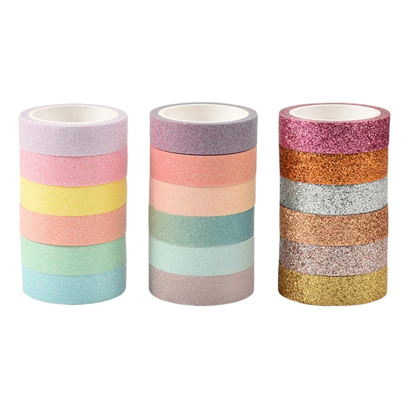 6 Rolls Glitter Washi Tapes Scrapbook Washitape Festival Macaron Color Decorative Adhesive Tape Journal Supplies Washi Tape Set 2