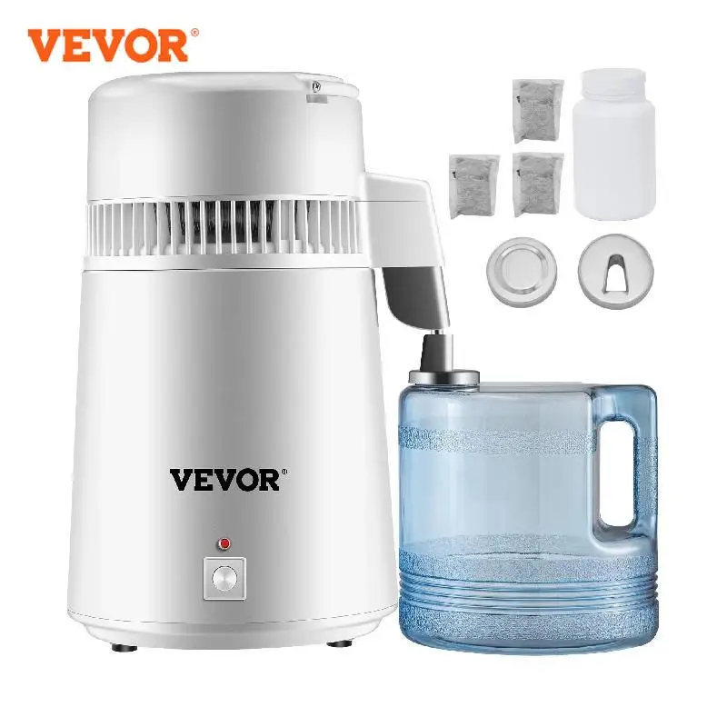 VEVOR 4L Water Distiller Purifier Filter Dispenser Heating Drinking Bottle Softener 304 Stainless Home Appliance for Office Use