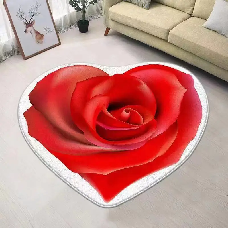 

3D напольный коврик в форме сердца, розы, цветок, теплопередача печати, диван, спальня, гостиная, ковер, кухонный коврик alfombra