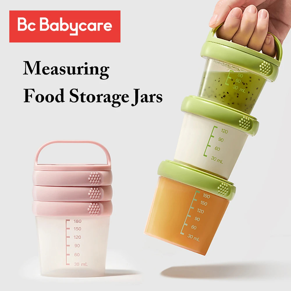 Bc Babycare 3pcs 2.7/4.1/6.1oz Baby Food Storage Jars with Lids Reusable Leak-proof Small PP Food Freezer Containers Stacked Box