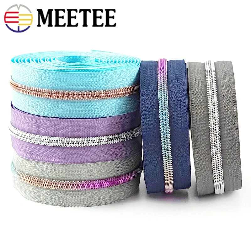  5Pcs Nylon Coil Sewing Zippers Tapes 2.5 Meters Per