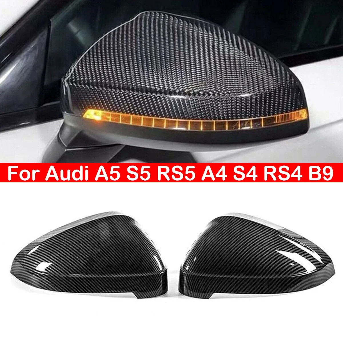 

For Audi A5 S5 RS5 A4 S4 RS4 B9 Real Carbon Fiber Car Rearview Side Mirror Cover Wing Cap Exterior Door Rear View Case Trim Auto