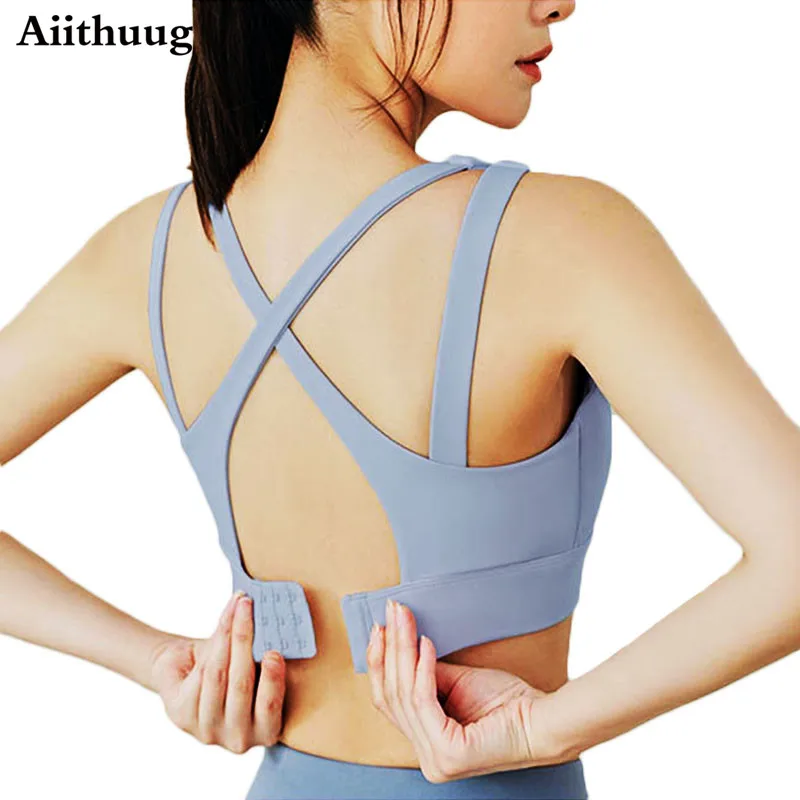 Aiithuug Crisscross Back Shockproof Bra Sports Bras with Push Up Strap  Running Wearing Bounce Control Bras Gym Workout Yoga Bra